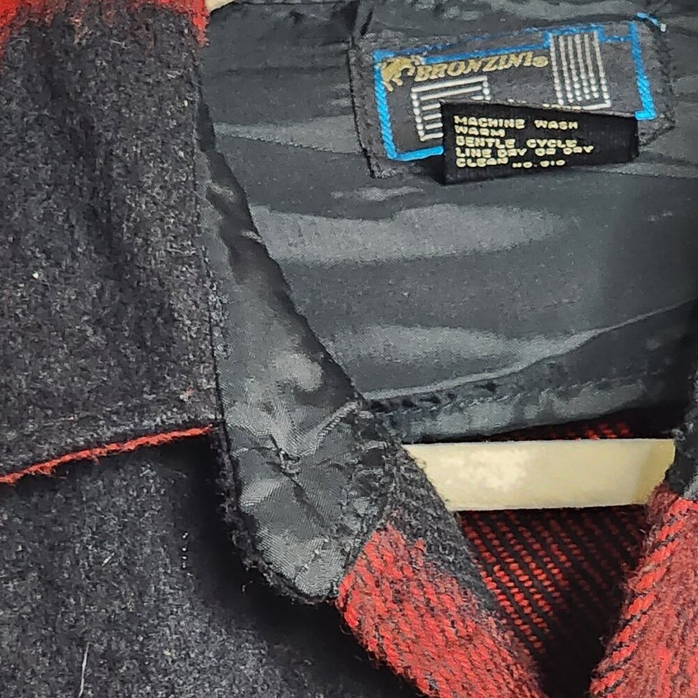 Bronzini Red and Black Buffalo Check Wool Blend Semi Lined Vintage Shacket Sz L - Picture 8 of 16